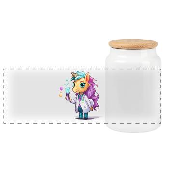 Unicorn scientist in the laboratory - Panoramic Cookie Jar with Wooden Lid - white - Front