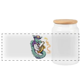 Saxophoniste dragon en smoking - Boîte à biscuits avec couvercle en bois - blanc - Devant