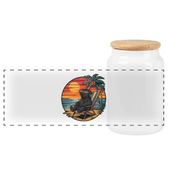 Cool Labrador Retriever Dog on Beach Summer Sunset - Panoramic Cookie Jar with Wooden Lid - white - Front