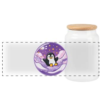 Pinguin im Eis-Universum - Panoramic Cookie Jar with Wooden Lid - white - Front