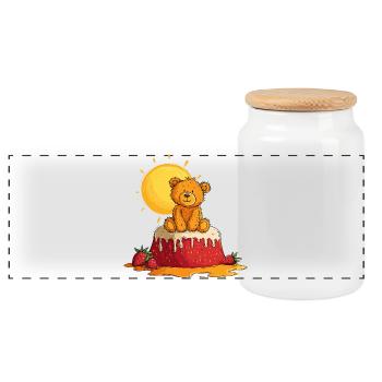 Ours en peluche sur gâteau avec le soleil - Boîte à biscuits avec couvercle en bois - blanc - Devant