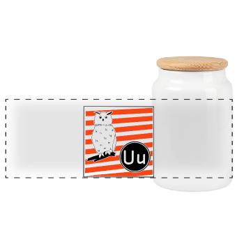 U wie Uhu - Panorama Keksdose mit Holzdeckel - Weiß - Vorne