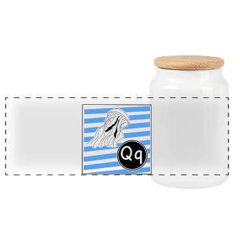 Q wie Qualle - Panorama Keksdose mit Holzdeckel - Weiß - Vorne