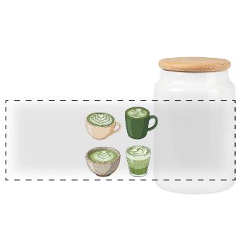 Matcha Liebe – Süße Matcha Latte Illustration - Panorama Keksdose mit Holzdeckel - Weiß - Vorne