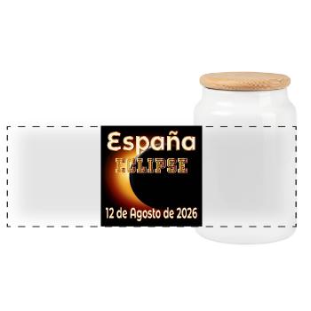Eclipse Observation Spain - Panoramic Cookie Jar with Wooden Lid - white - Front