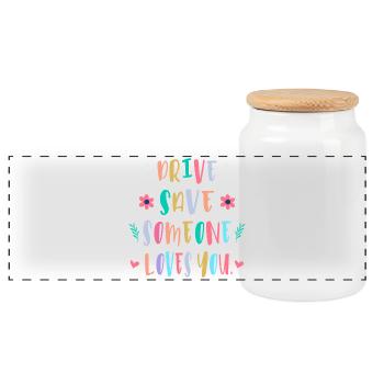 Drive carefully, someone loves you - Panoramic Cookie Jar with Wooden Lid - white - Front