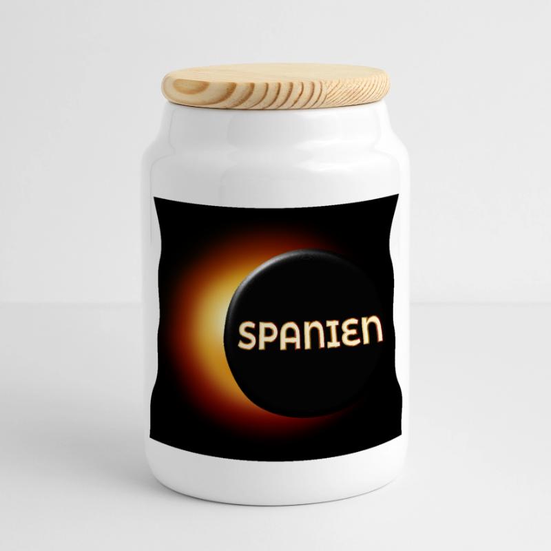 Total Solar Eclipse Spain 2026 Panoramic Cookie Jar with Wooden Lid