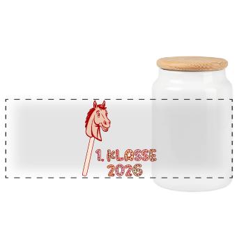 1. Klasse 2026 Hobby Horsing Schülerin - Panorama Keksdose mit Holzdeckel - Weiß - Vorne