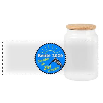 Pension 2026 , Target achieved - Panoramic Cookie Jar with Wooden Lid - white - Front