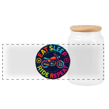 Eat Sleep Ride Repeat - Moto - Biker - Boîte à biscuits avec couvercle en bois - blanc - Devant