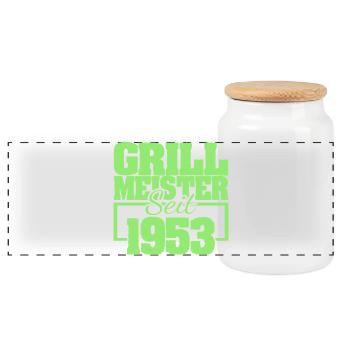 1953 - Panoramic Cookie Jar with Wooden Lid - white - Front