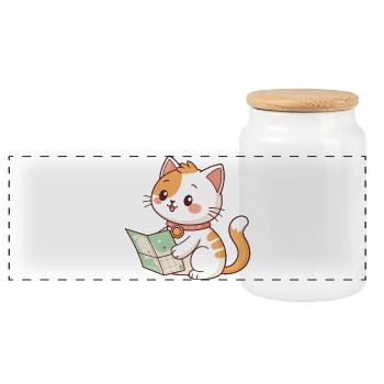 Chat explorateur et carte - Boîte à biscuits avec couvercle en bois - blanc - Devant