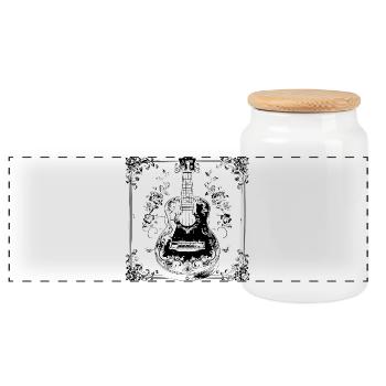 Lustige Ukulele - Panorama Keksdose mit Holzdeckel - Weiß - Vorne