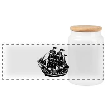 Navire pirate - Boîte à biscuits avec couvercle en bois - blanc - Devant