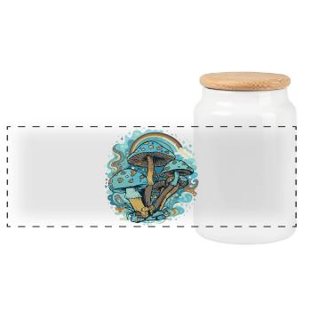 Blue Mushroom Wonder Forest - Panoramic Cookie Jar with Wooden Lid - white - Front