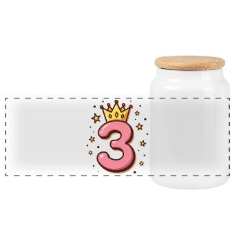 3e anniversaire Petite Princesse avec Couronne - Boîte à biscuits avec couvercle en bois - blanc - Devant