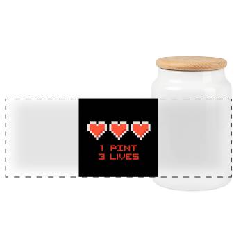 Pixel Hearts 1 Pint 3 Leben - Panorama Keksdose mit Holzdeckel - Weiß - Vorne