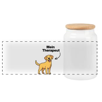 MEIN THERAPEUT: HUND! FELLNASE, DOGLOVER, PFOTE - Panorama Keksdose mit Holzdeckel - Weiß - Vorne