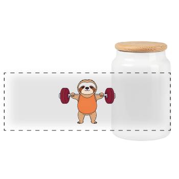 Sloth doing weightlifting in the gym Lazy resolutions - Panoramic Cookie Jar with Wooden Lid - white - Front