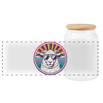 Mouton solaire avec des lunettes de soleil rétro - Boîte à biscuits avec couvercle en bois - blanc - Devant