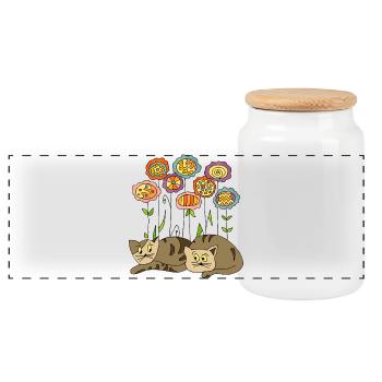 Katzen - Panorama Keksdose mit Holzdeckel - Weiß - Vorne