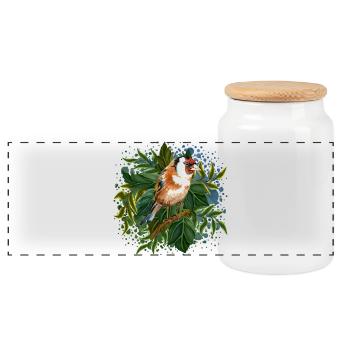 Bunter Vogel - Panorama Keksdose mit Holzdeckel - Weiß - Vorne