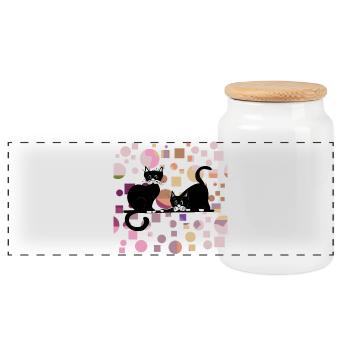 Cats - Panoramic Cookie Jar with Wooden Lid - white - Front