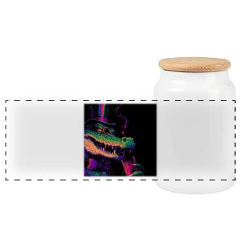 Neon Gentleman Crocodile with Top Hat & Drink - Panoramic Cookie Jar with Wooden Lid - white - Front