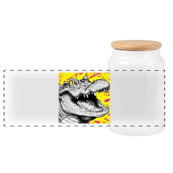 Crocodile Sketch – Urban Graffiti Style Design - Panoramic Cookie Jar with Wooden Lid - white - Front