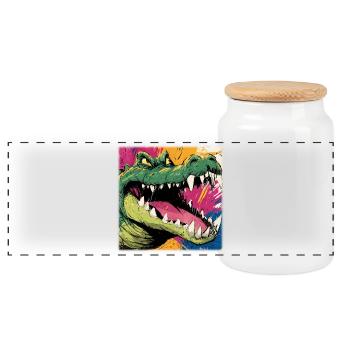 Poison Green Crocodile – Street Art Monster Design - Panoramic Cookie Jar with Wooden Lid - white - Front