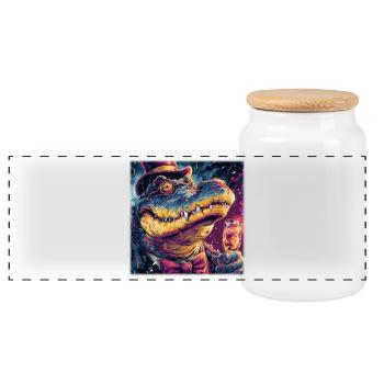 Gentleman Crocodile with Top Hat & Champus - Panoramic Cookie Jar with Wooden Lid - white - Front