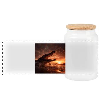 Wild Crocodile Action Sunset River - Panoramic Cookie Jar with Wooden Lid - white - Front
