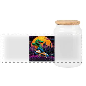 Crocodile Pixel Skating dans le Synthwave rétro des années 80 - Boîte à biscuits avec couvercle en bois - blanc - Devant