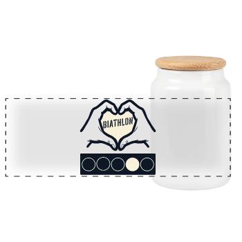 Biathlon Winter - Love Heart - Panoramic Cookie Jar with Wooden Lid - white - Front