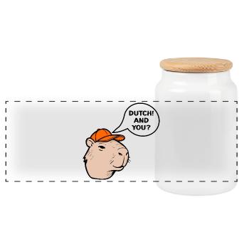 Dutch Capybara - Panoramic Cookie Jar with Wooden Lid - white - Front
