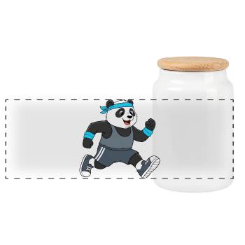 Marathon de jogging de panda animé mignon - Boîte à biscuits avec couvercle en bois - blanc - Devant