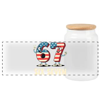 US Flag 67 Memes Six Seven - Panoramic Cookie Jar with Wooden Lid - white - Front