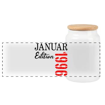 31st Birthday - January 1996 - Panoramic Cookie Jar with Wooden Lid - white - Front