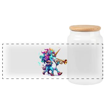 Unicorn Trumpet Color Spell - Panoramic Cookie Jar with Wooden Lid - white - Front
