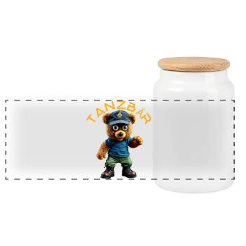 Dancing Bear Mascot - Panoramic Cookie Jar with Wooden Lid - white - Front