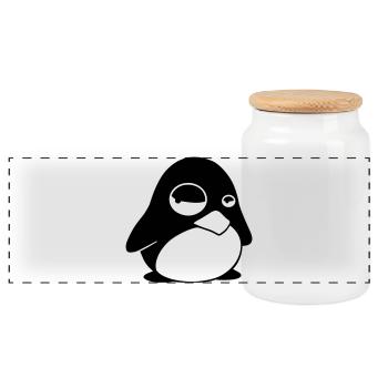 Mürrischer Tux – Lustiger Linux Pinguin für Nerds - Panorama Keksdose mit Holzdeckel - Weiß - Vorne
