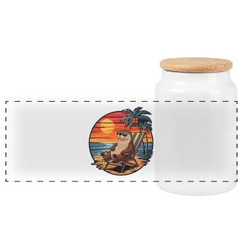 Lustiger Otter am Strand, Sommerurlaub Sonnenuntergang - Panorama Keksdose mit Holzdeckel - Weiß - Vorne