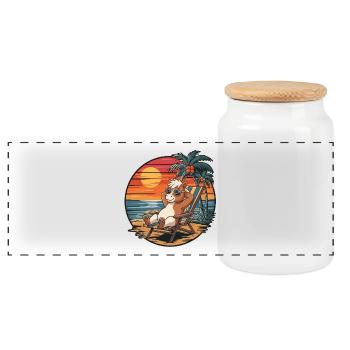 Ponny drôle sur le coucher de soleil des vacances d’été à la plage - Boîte à biscuits avec couvercle en bois - blanc - Devant