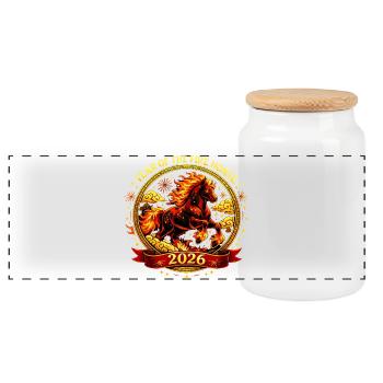 T-shirt vintage chinois Zodiac Cheval 2026 - Boîte à biscuits avec couvercle en bois - blanc - Devant