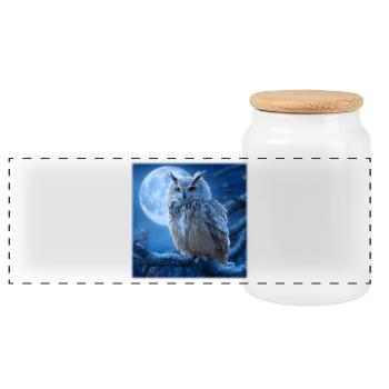 Snowy Owl in the Full Moon: Magical Winter Night - Panoramic Cookie Jar with Wooden Lid - white - Front