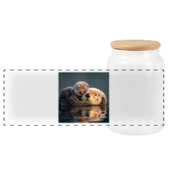 Otter-Liebe Mutter und Baby auf dem Wasser - Panorama Keksdose mit Holzdeckel - Weiß - Vorne