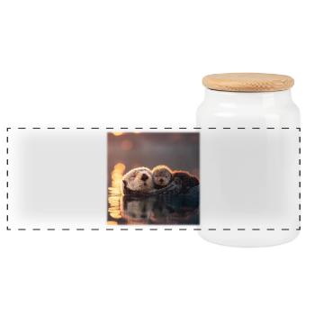 Seeotter und Babyotter auf dem Wasser - Panorama Keksdose mit Holzdeckel - Weiß - Vorne