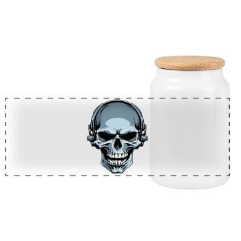 Schädel mit Kopfhörern Illustration - Panorama Keksdose mit Holzdeckel - Weiß - Vorne