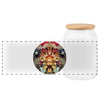 Aquatic Creature Coral Mandala - Panoramic Cookie Jar with Wooden Lid - white - Front