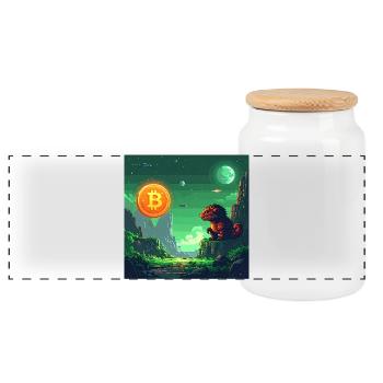 Space Bitcoin Odyssee - Panorama Keksdose mit Holzdeckel - Weiß - Vorne